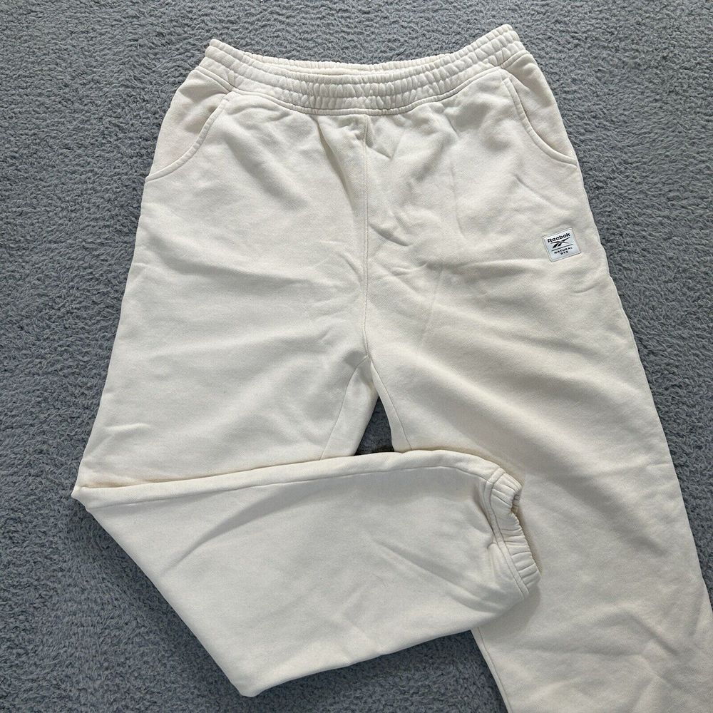Reebok Joggers Womens Small Ivory Natural Dye French Terry Elastic Waist